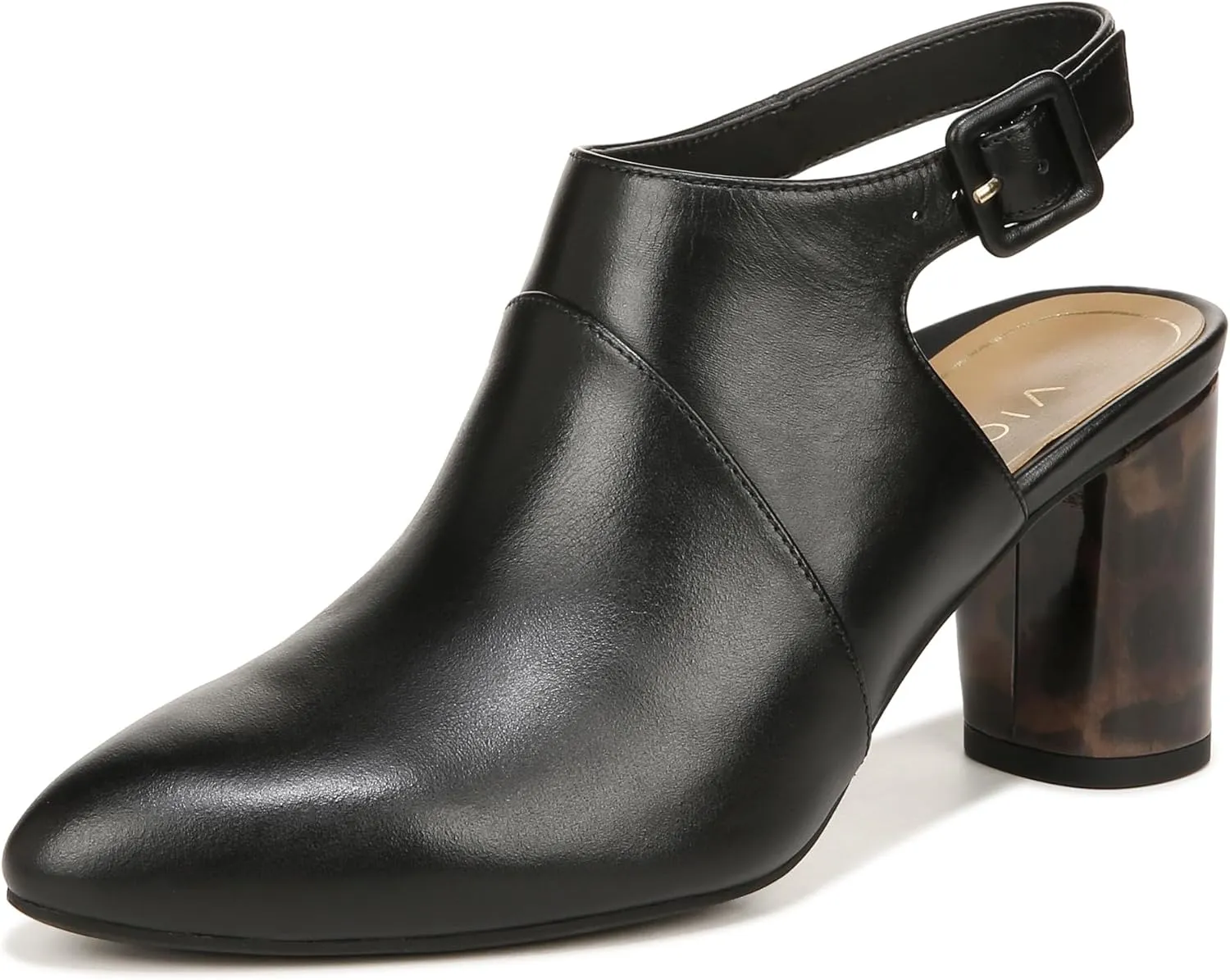 Vionic Roseville Women's Heeled Mule/Clog Dress Black Lthr Leopard - 7 Medium