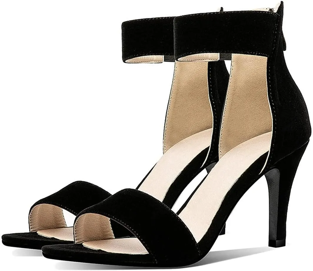 VOKLIN Women's Fashion Stiletto High Heel Sandals Single Band Open Toe Zipper Party Pump Dress Heeled Sandal
