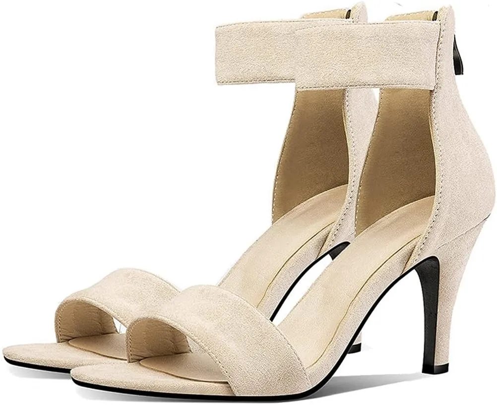 VOKLIN Women's Fashion Stiletto High Heel Sandals Single Band Open Toe Zipper Party Pump Dress Heeled Sandal