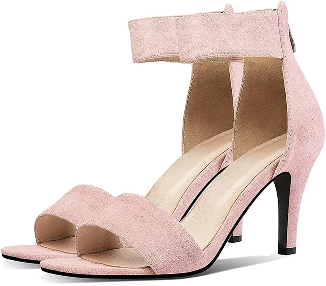 VOKLIN Women's Fashion Stiletto High Heel Sandals Single Band Open Toe Zipper Party Pump Dress Heeled Sandal