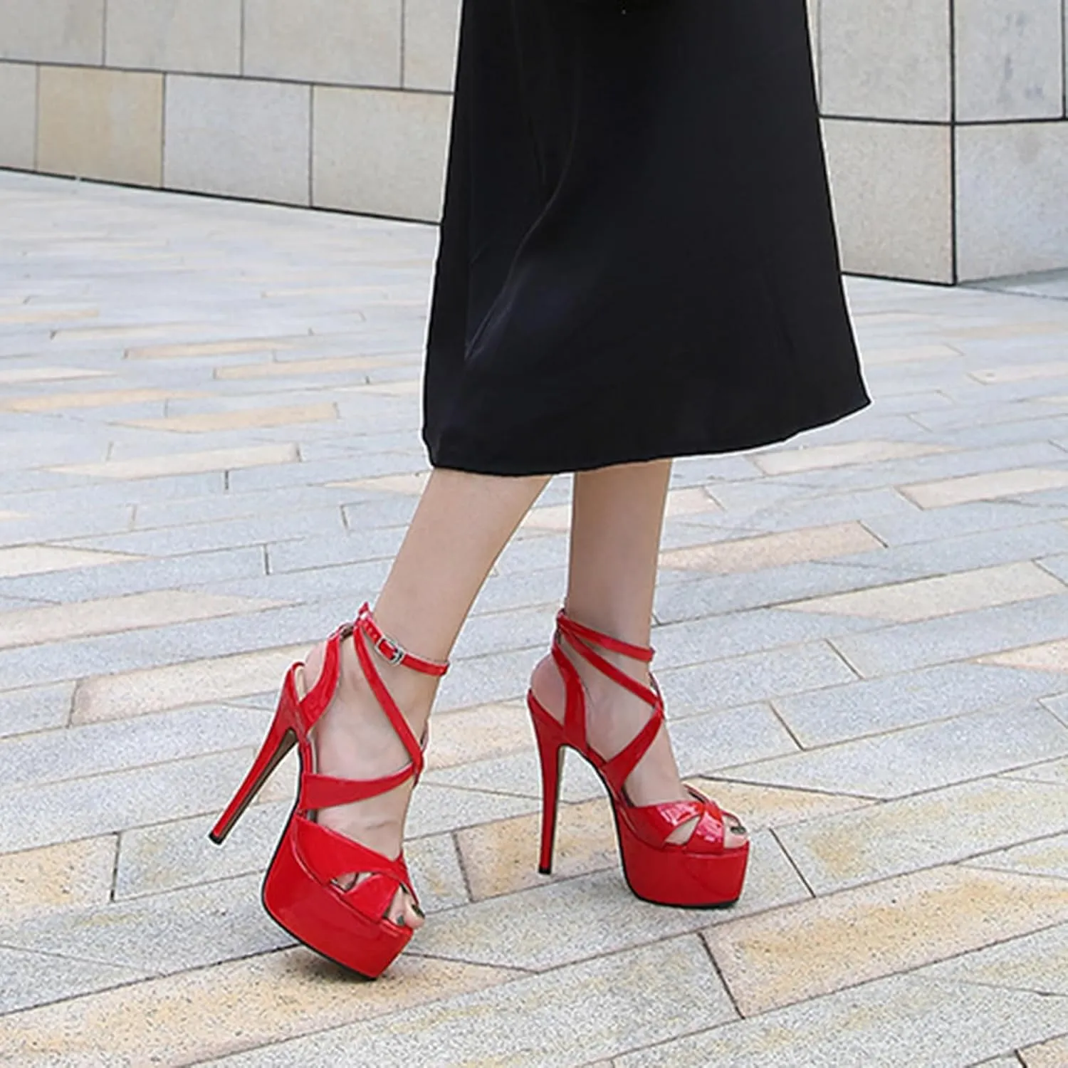Vujkliy Women's 14CM/5.5IN Stiletto Heel Waterproof Platform Sandals Fashion Car Model Catwalk Dress High Heel Sandals