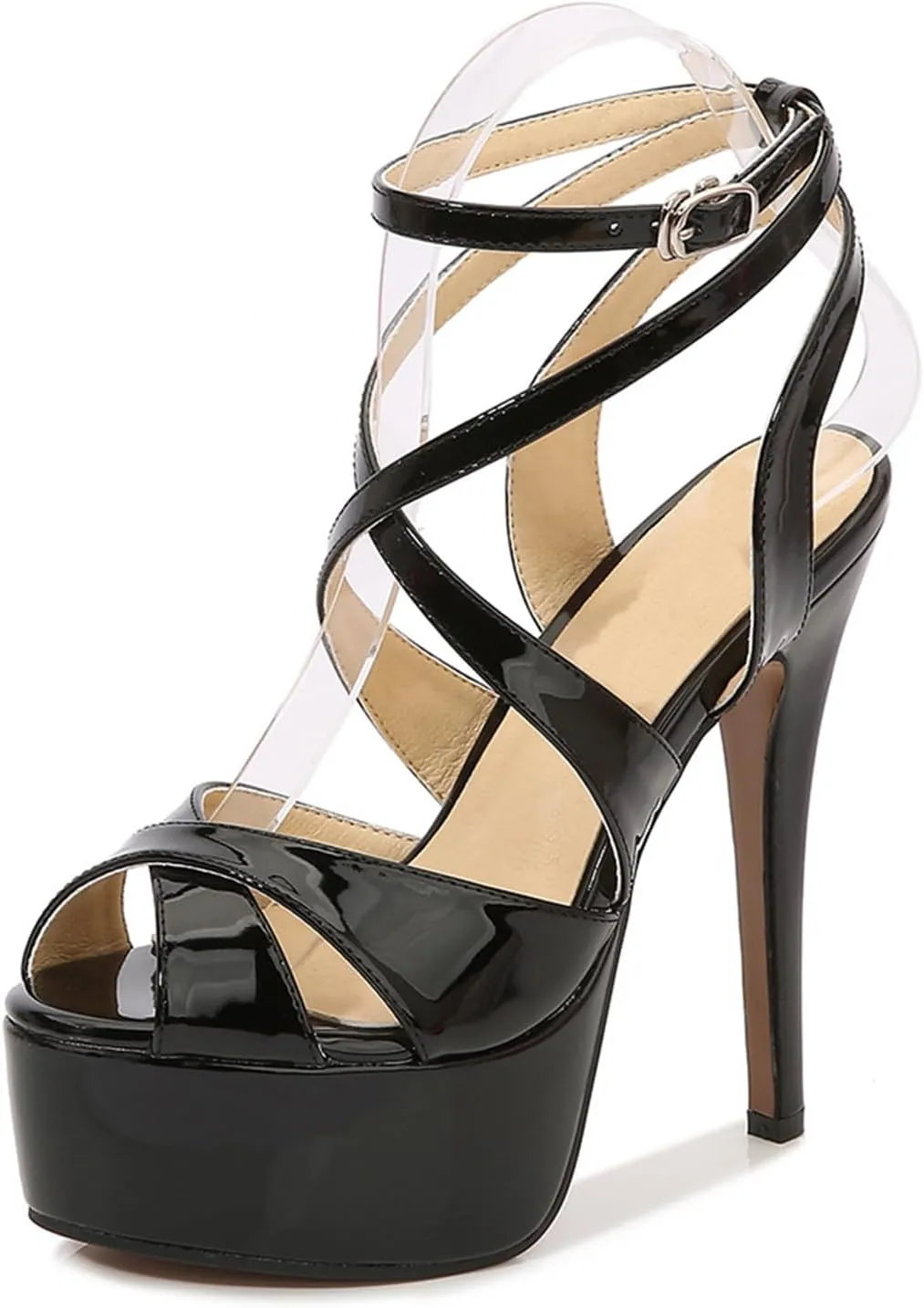 Vujkliy Women's 14CM/5.5IN Stiletto Heel Waterproof Platform Sandals Fashion Car Model Catwalk Dress High Heel Sandals