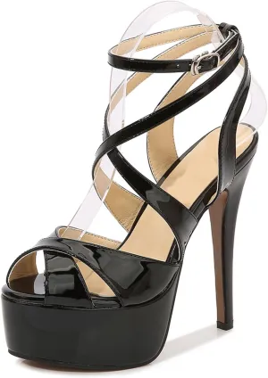 Vujkliy Women's 14CM/5.5IN Stiletto Heel Waterproof Platform Sandals Fashion Car Model Catwalk Dress High Heel Sandals