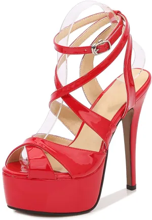 Vujkliy Women's 14CM/5.5IN Stiletto Heel Waterproof Platform Sandals Fashion Car Model Catwalk Dress High Heel Sandals
