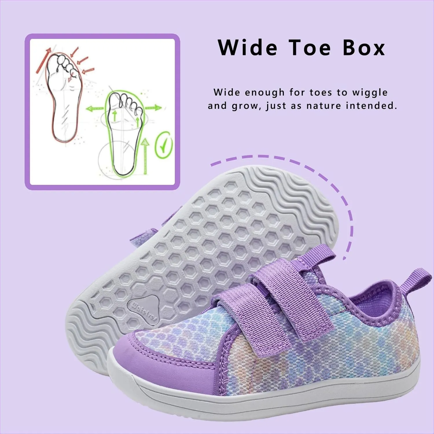 WateLves Wide Toddler Water Shoes Kids Barefoot Beach Swim Aqua Shoes Boys Girls Breathable Mesh Walking Hook and Loop Sneakers