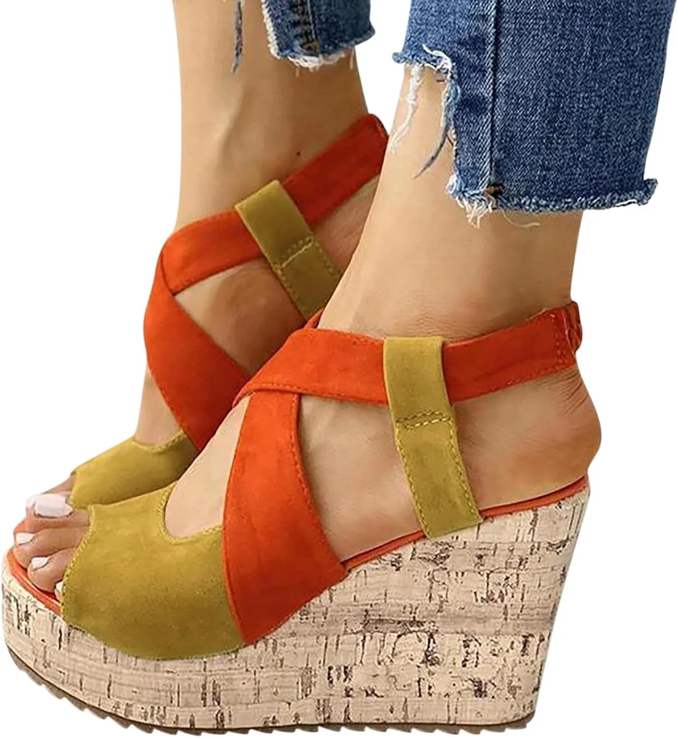 Wedge Sandal for Women Ankle Strap Flatform Arch Support Fish Mouth Toe Shoes Platform Espadrilles Chunky Non-Slip