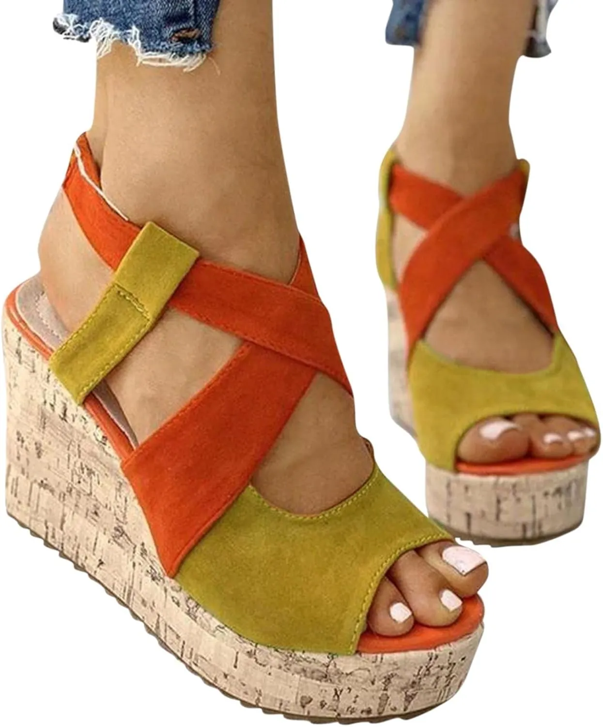 Wedge Sandal for Women Ankle Strap Flatform Arch Support Fish Mouth Toe Shoes Platform Espadrilles Chunky Non-Slip