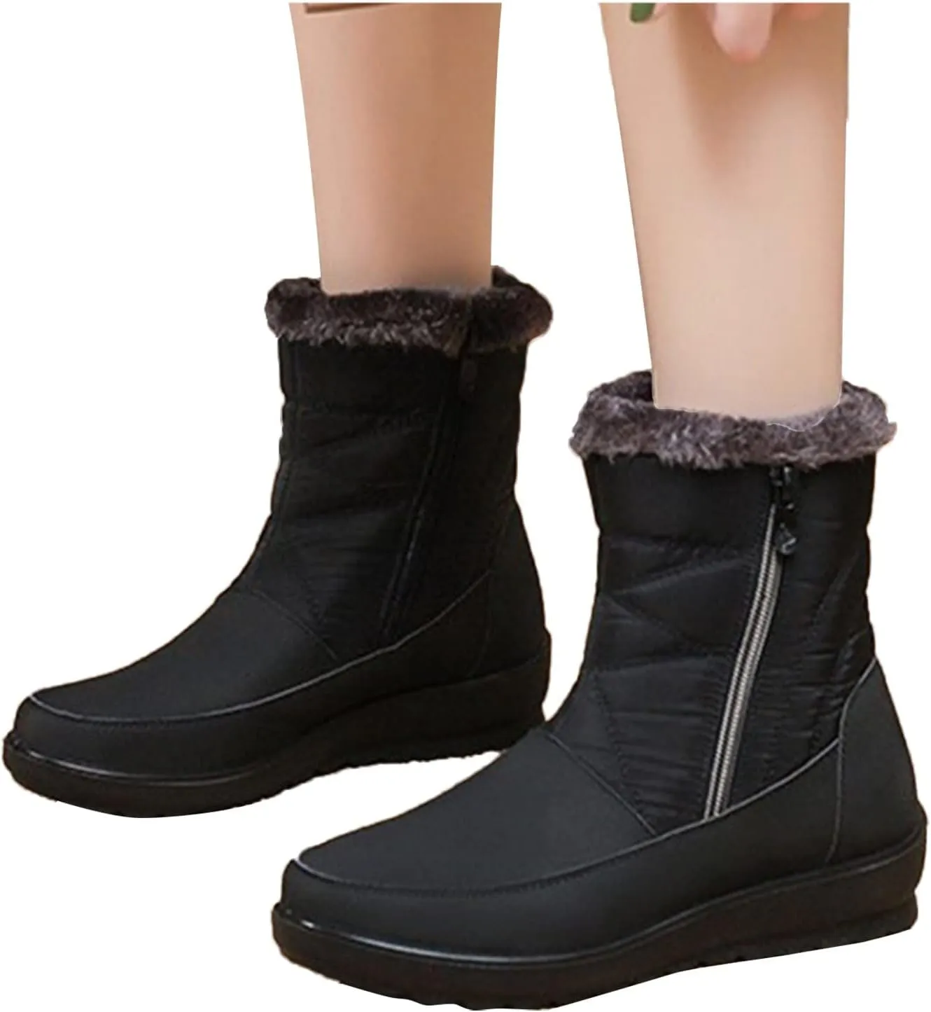 Winter Boots for Women with Fur Lined Warm Slip On Boots Waterproof Booties Comfortable Outdoor Anti Slip Shoes