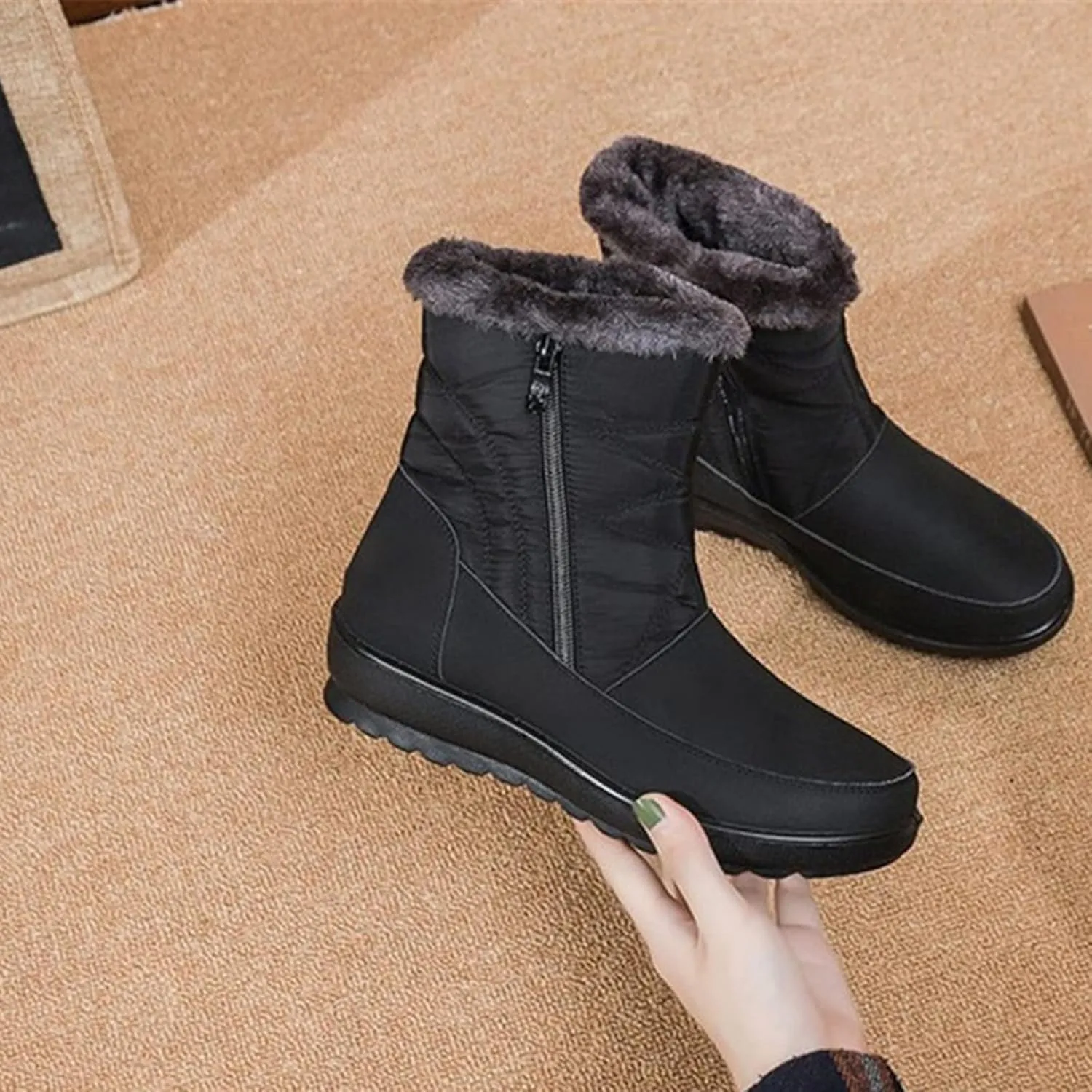 Winter Boots for Women with Fur Lined Warm Slip On Boots Waterproof Booties Comfortable Outdoor Anti Slip Shoes