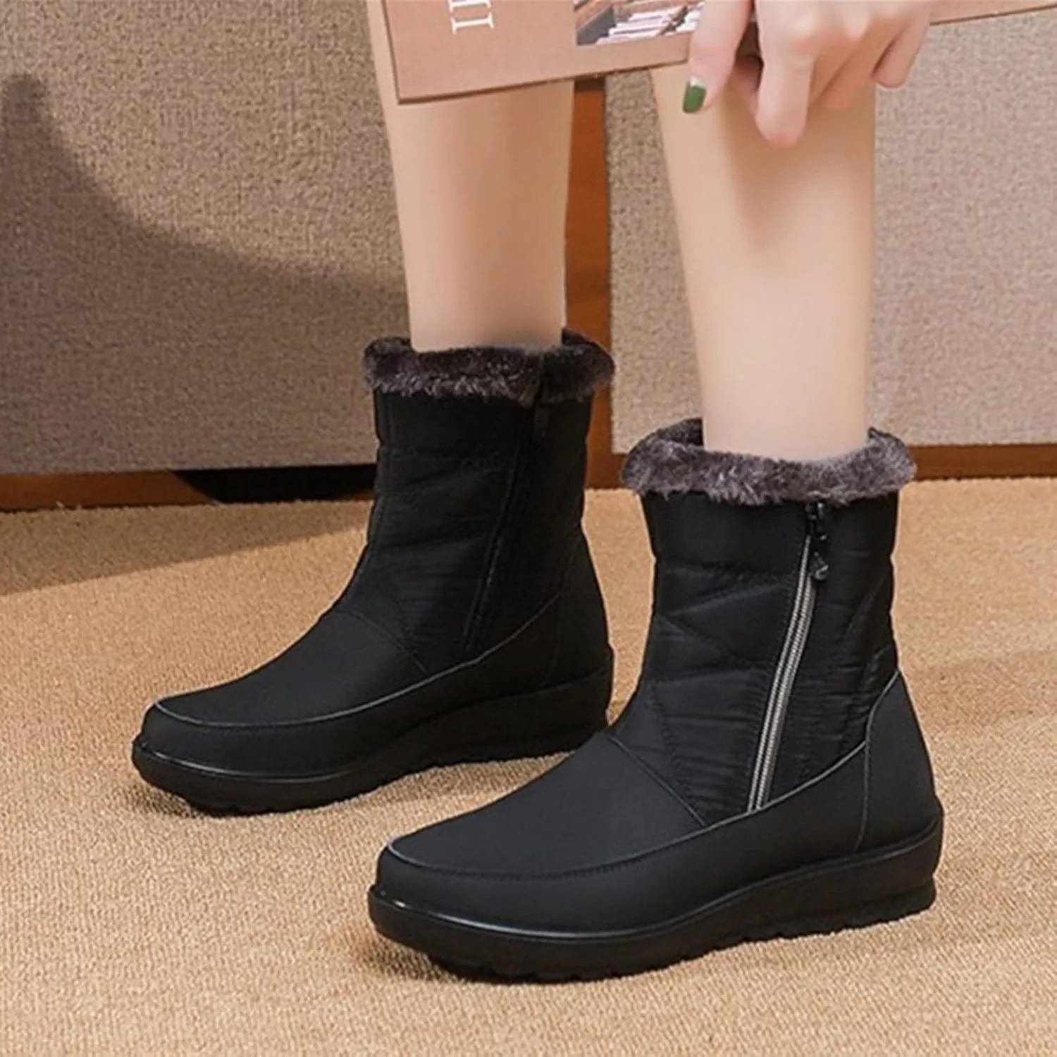 Winter Boots for Women with Fur Lined Warm Slip On Boots Waterproof Booties Comfortable Outdoor Anti Slip Shoes