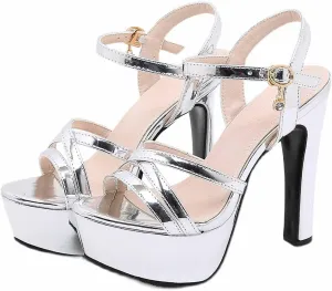 WOilERQ Women's Ankle Strap Sandals One Word Buckle Platform Chunky Heel Heels Platform Pump High Heel Model Fashion High Heels Classic Dress Office Shoes