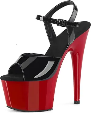 WOilERQ Women's High Heel Stiletto Shoes Platform Heel Peep Open Toe Sandals Ankle Strap Heeled Sandals Buckle Wedding Dress 6.7 Inch Patent Heels,Black,9