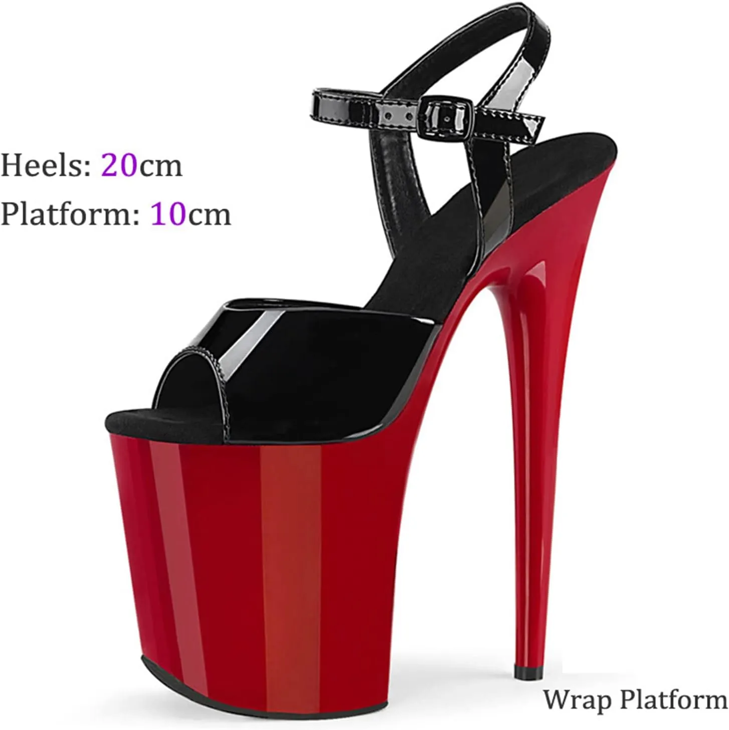 WOilERQ Women's Platform Sandals Ankle Strap 7.8" Stiletto High Heels Sexy Patent Leather Open Toe Dress Shoes for Stripper Club Pole Dancing Wedding Party