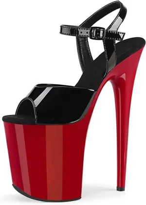 WOilERQ Women's Platform Sandals Ankle Strap 7.8" Stiletto High Heels Sexy Patent Leather Open Toe Dress Shoes for Stripper Club Pole Dancing Wedding Party