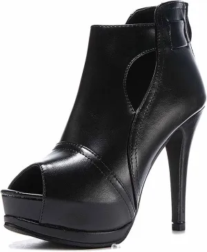 WOilERQ Women's Pump High Heels Open Toe Platform Pump Stiletto Heels Back Zipper Artificial PU Fish Mouth High Heel Classic Dress Party Office Shoes,Black,37