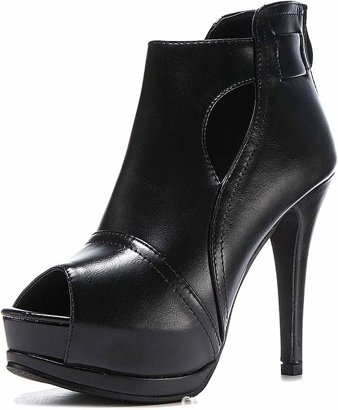 WOilERQ Women's Pump High Heels Open Toe Platform Pump Stiletto Heels Back Zipper Artificial PU Fish Mouth High Heel Classic Dress Party Office Shoes,Black,37