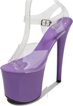 WOilERQ Women's PVC Transparent Stiletto Heels Open Toe Platform High Heels Sandals Ankle Strap Buckle Dress Shoes for Prom Dressing Party Stripper 20cm/7.8inch