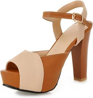 WOilERQ Women's Sandals Simple Splicing Slim High Heel Summer Fish Mouth with High Heels Buckle Open Toe Outdoor High Heel Sandals Platform Evening Dress Casual Pump Sandal Shoes,Beige,35