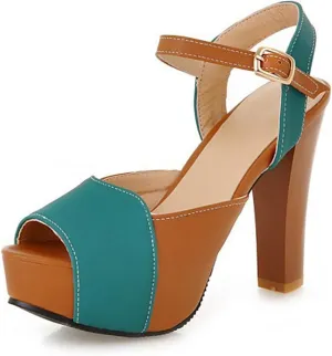 WOilERQ Women's Sandals Simple Splicing Slim High Heel Summer Fish Mouth with High Heels Buckle Open Toe Outdoor High Heel Sandals Platform Evening Dress Casual Pump Sandal Shoes,Green,36