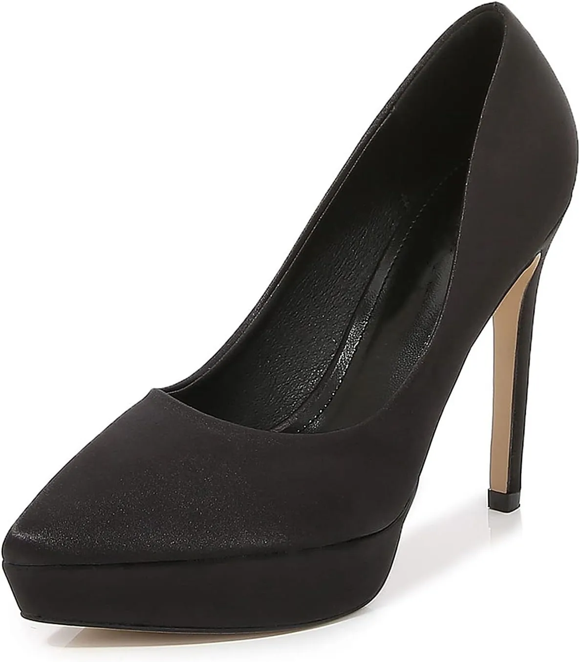 WOilERQ Women's Satin High Heels Pointed Mouth High Heels Single Shoe Sexy Waterproof Platform Wedding Ceremony Bridal Shoes Dress Fashion Stilettos,Black,40