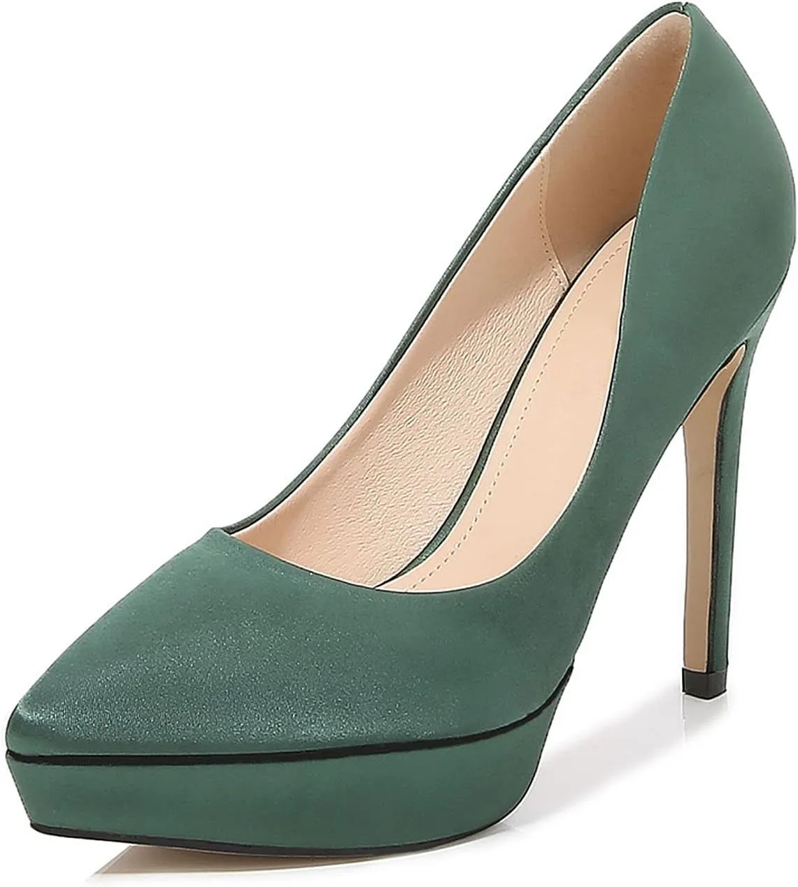 WOilERQ Women's Satin High Heels Pointed Mouth High Heels Single Shoe Sexy Waterproof Platform Wedding Ceremony Bridal Shoes Dress Fashion Stilettos,Green,40