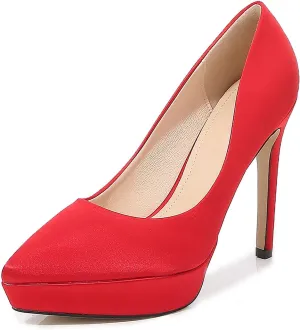 WOilERQ Women's Satin High Heels Pointed Mouth High Heels Single Shoe Sexy Waterproof Platform Wedding Ceremony Bridal Shoes Dress Fashion Stilettos,Red,40