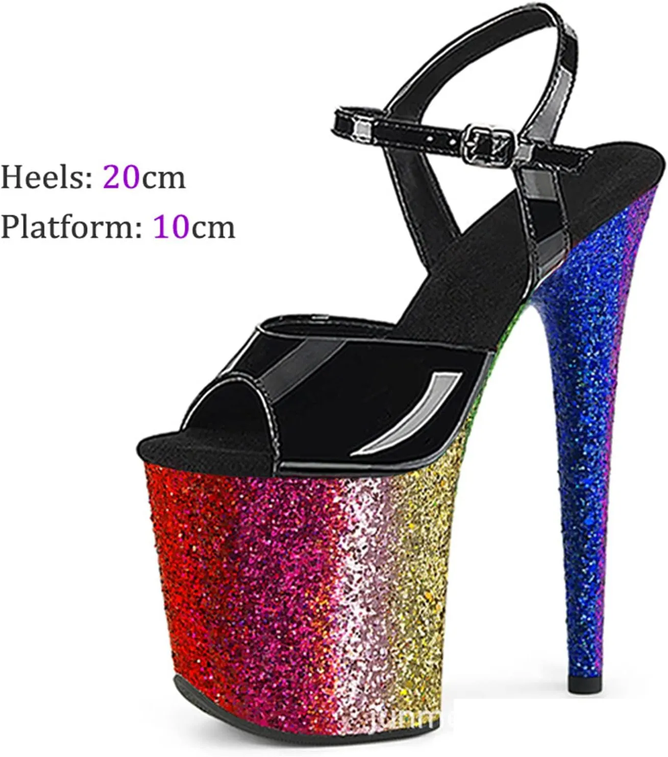 WOilERQ Womens Sequins Platform Sandals Open Toe Ankle Strap High Heels Stiletto Sandals Sexy Catwalk Pole Dancing Stripper Club Dress Shoes 20cm/7.8inch