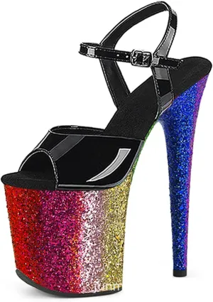 WOilERQ Womens Sequins Platform Sandals Open Toe Ankle Strap High Heels Stiletto Sandals Sexy Catwalk Pole Dancing Stripper Club Dress Shoes 20cm/7.8inch