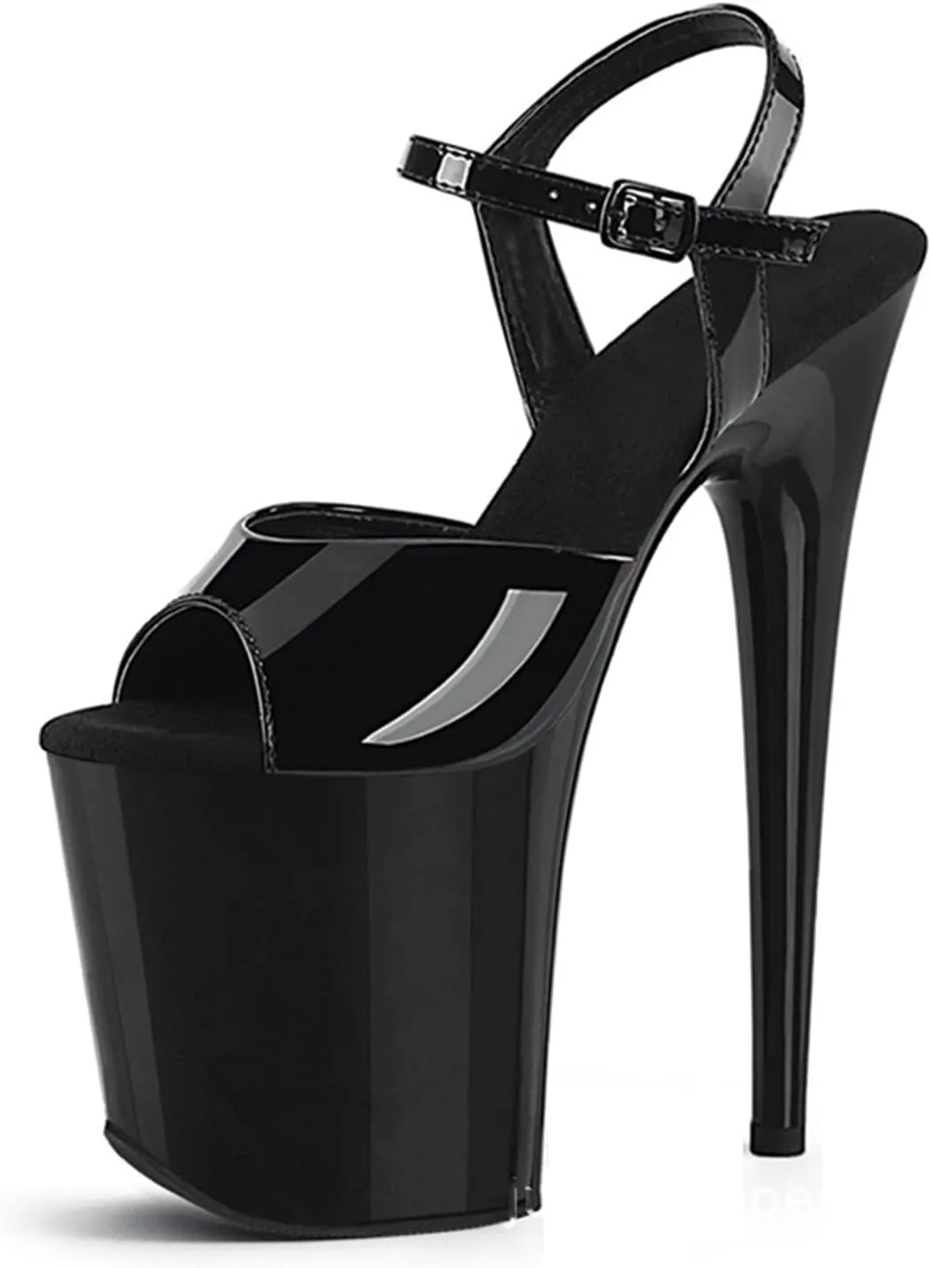 WOilERQ Womens Sexy Patent Leather Sandals Platform Open Toe Ankle Strap Heeled Sandals Evening Dress Shoes with 7.8inch Stiletto Heels for Stripper Club Party,Black,11