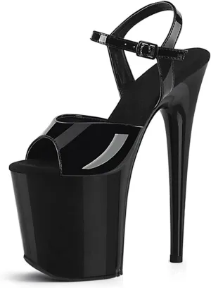 WOilERQ Womens Sexy Patent Leather Sandals Platform Open Toe Ankle Strap Heeled Sandals Evening Dress Shoes with 7.8inch Stiletto Heels for Stripper Club Party,Black,11