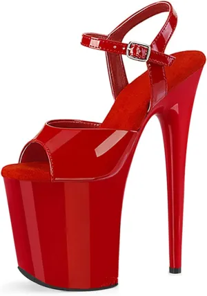 WOilERQ Womens Sexy Patent Leather Sandals Platform Open Toe Ankle Strap Heeled Sandals Evening Dress Shoes with 7.8inch Stiletto Heels for Stripper Club Party,Red,8.5