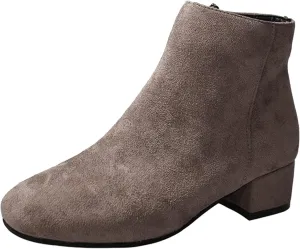 Women Ankle Boots Side Zipper Solid Color Black Low Heels Dress Boots Women's Wterproof Western Ankle Bootie
