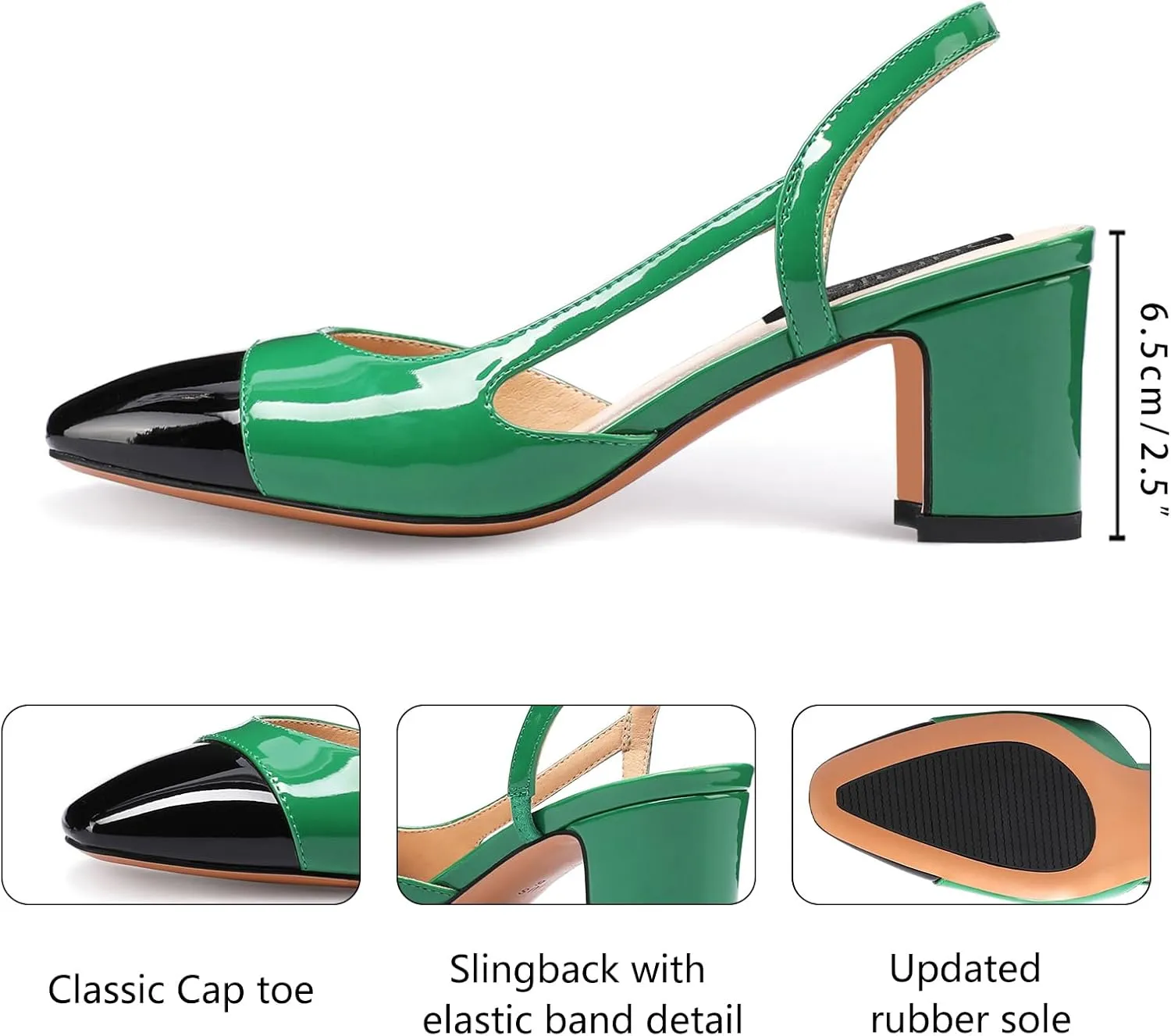 Women Slingback Heeled Sandals Cap Toe Block Mid Heel Pumps Two Toned Chunky Heels Vintage Formal Dress Slide Shoes