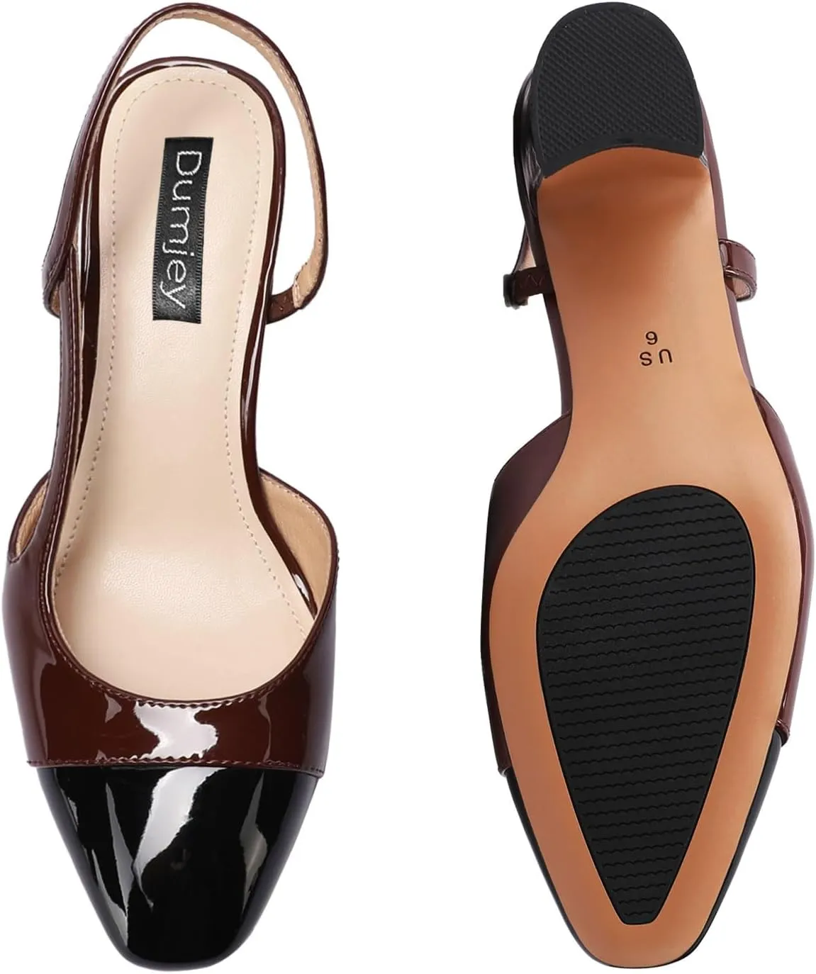 Women Slingback Heeled Sandals Cap Toe Block Mid Heel Pumps Two Toned Chunky Heels Vintage Formal Dress Slide Shoes