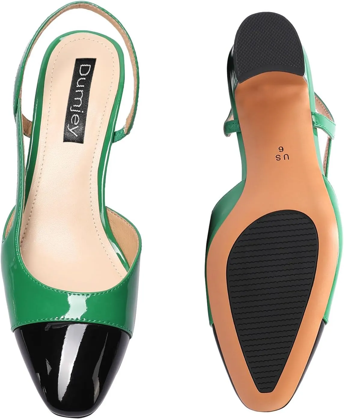 Women Slingback Heeled Sandals Cap Toe Block Mid Heel Pumps Two Toned Chunky Heels Vintage Formal Dress Slide Shoes