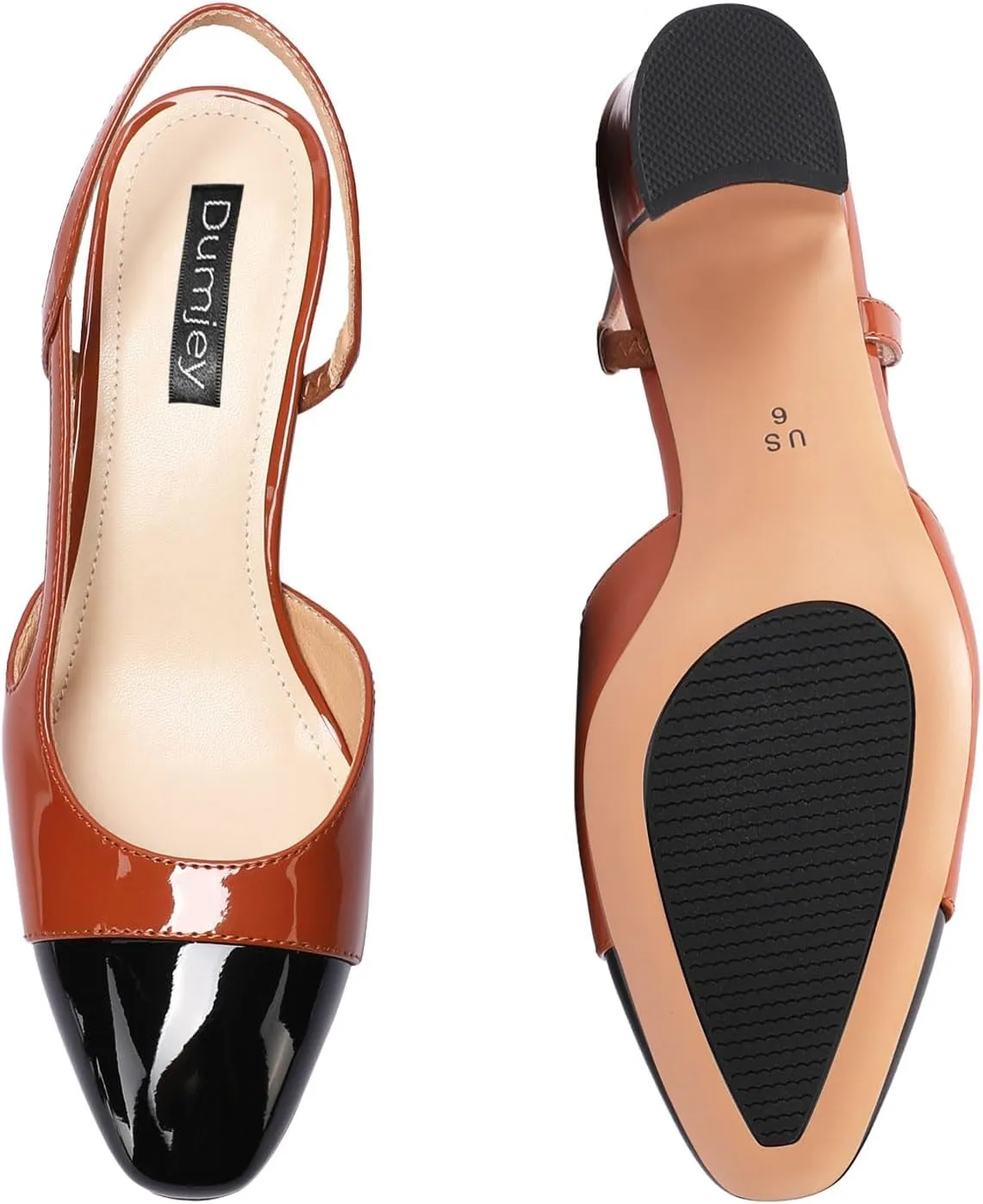 Women Slingback Heeled Sandals Cap Toe Block Mid Heel Pumps Two Toned Chunky Heels Vintage Formal Dress Slide Shoes