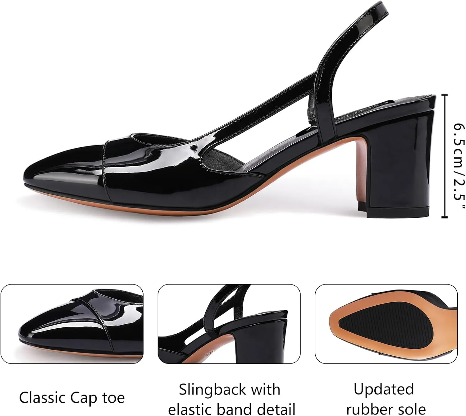 Women Slingback Heeled Sandals Cap Toe Block Mid Heel Pumps Two Toned Chunky Heels Vintage Formal Dress Slide Shoes