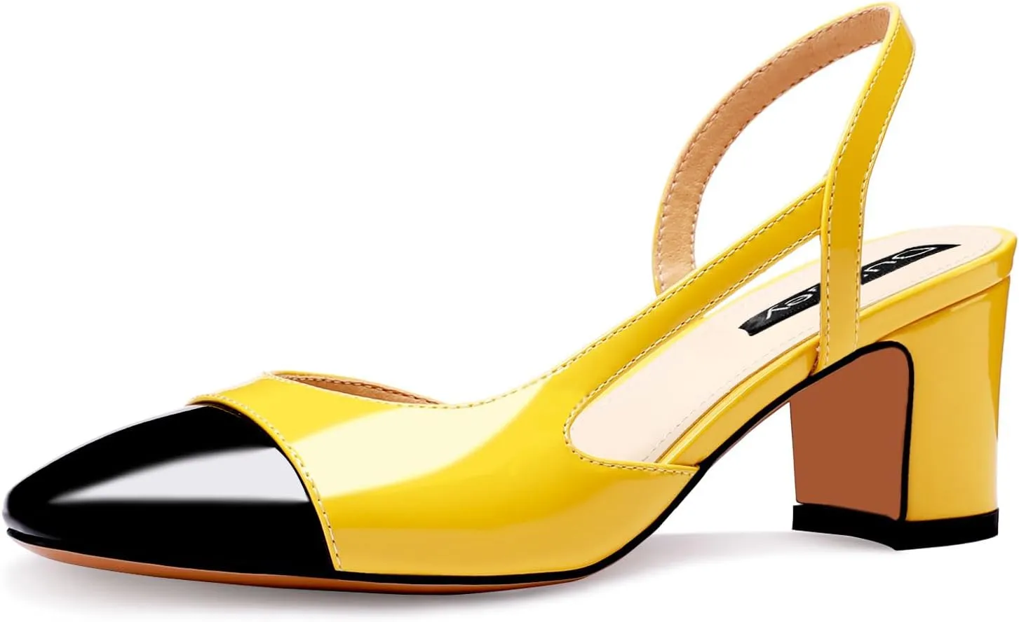 Women Slingback Heeled Sandals Cap Toe Block Mid Heel Pumps Two Toned Chunky Heels Vintage Formal Dress Slide Shoes