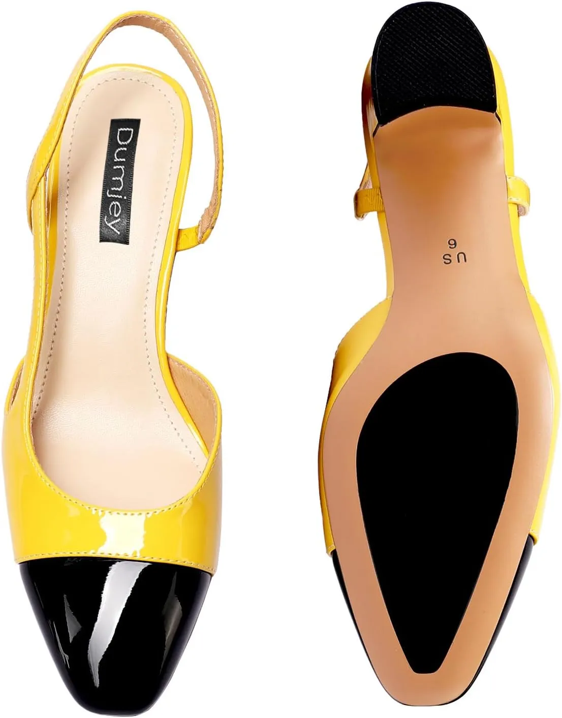 Women Slingback Heeled Sandals Cap Toe Block Mid Heel Pumps Two Toned Chunky Heels Vintage Formal Dress Slide Shoes