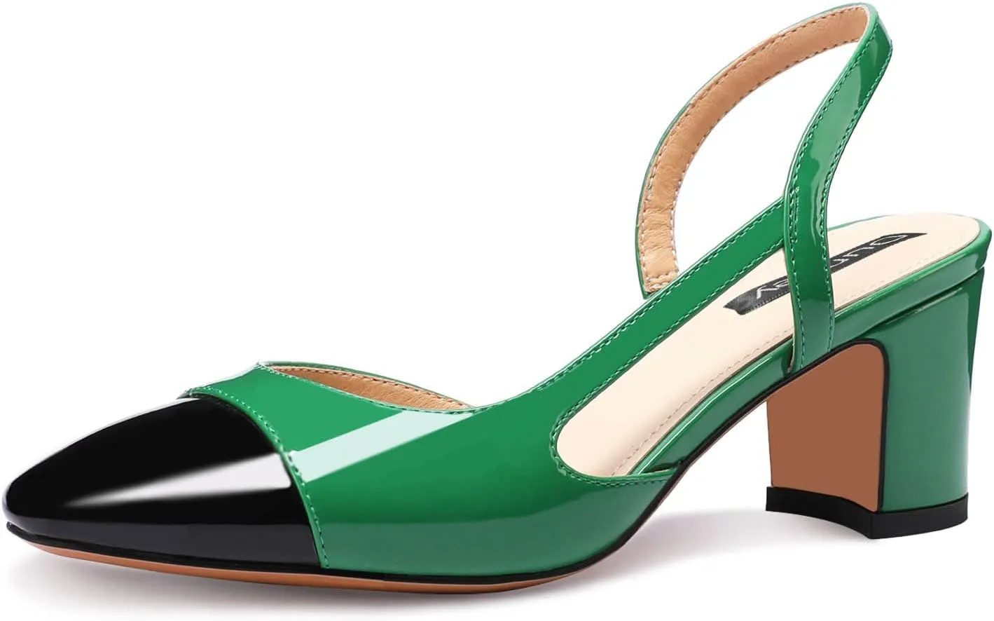 Women Slingback Heeled Sandals Cap Toe Block Mid Heel Pumps Two Toned Chunky Heels Vintage Formal Dress Slide Shoes
