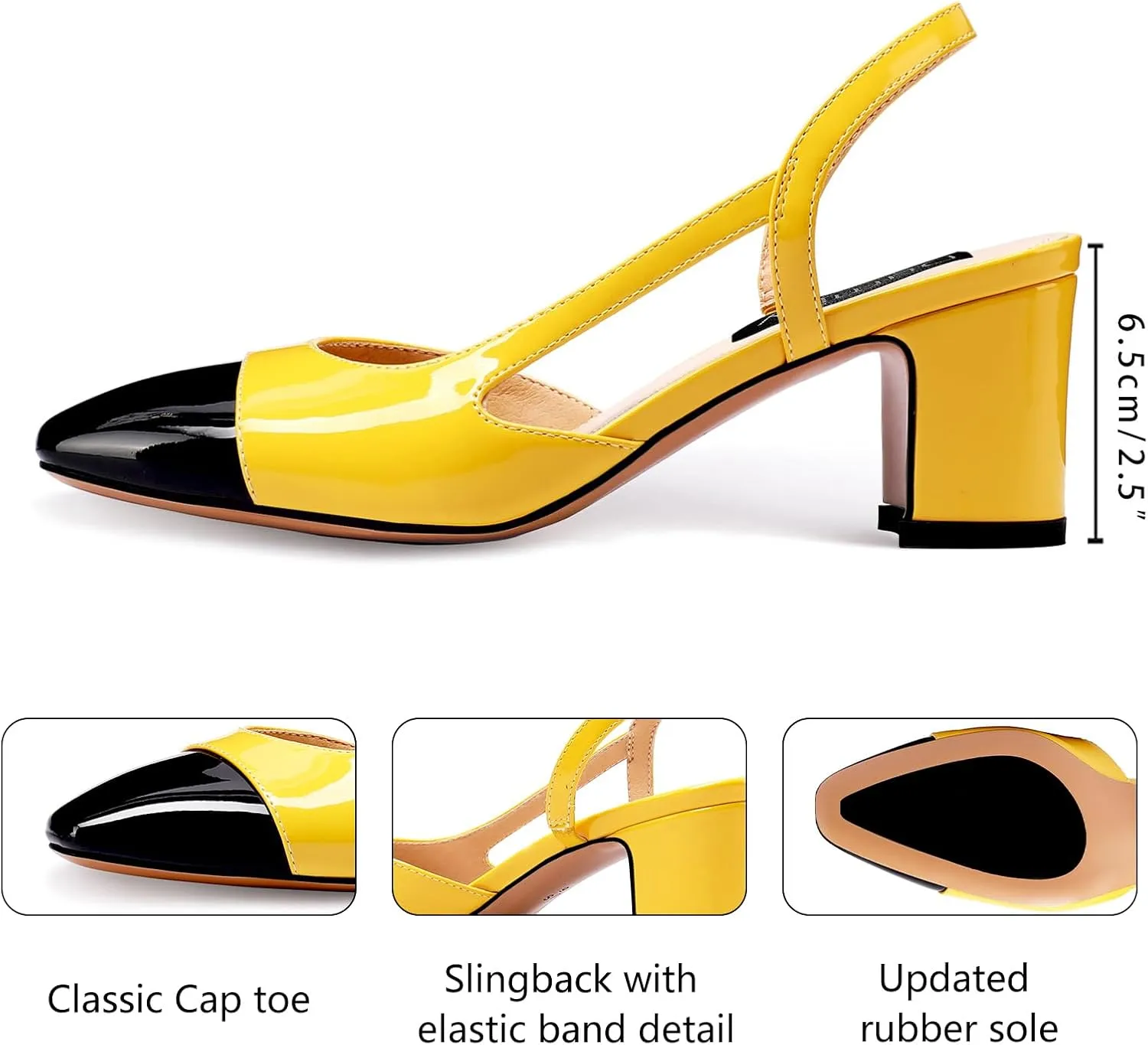 Women Slingback Heeled Sandals Cap Toe Block Mid Heel Pumps Two Toned Chunky Heels Vintage Formal Dress Slide Shoes