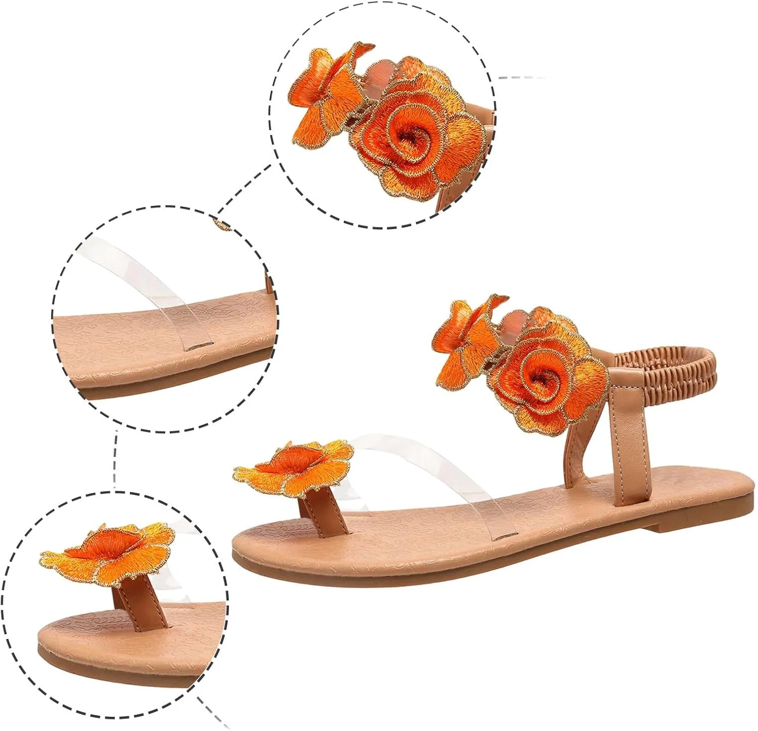 Women Summer Elastic Band Flowers Casual Open Toe Flat Comfortable Beach Shoes Sandals Sexy Sandals for Women High Heels