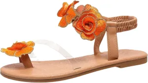 Women Summer Elastic Band Flowers Casual Open Toe Flat Comfortable Beach Shoes Sandals Sexy Sandals for Women High Heels