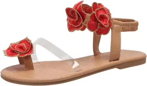 Women Summer Elastic Band Flowers Casual Open Toe Flat Comfortable Beach Shoes Sandals Sexy Sandals for Women High Heels