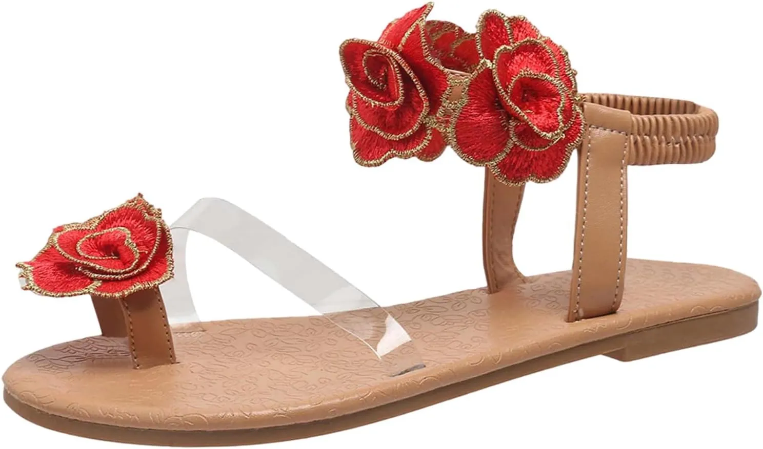 Women Summer Elastic Band Flowers Casual Open Toe Flat Comfortable Beach Shoes Sandals Sexy Sandals for Women High Heels