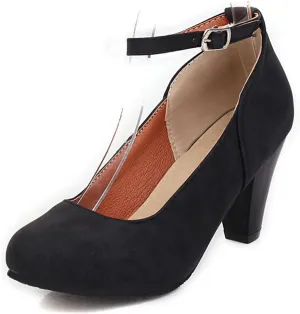 Women Vintage Ankle Strap Mary Jane Shoes Non Slip Thick High Heel Round Toe Dress Pumps