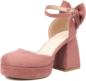 Women's Block Heel Square Toe Bow Pumps Ankle Strap Platform Heel Pumps Bowknot Mary Jane