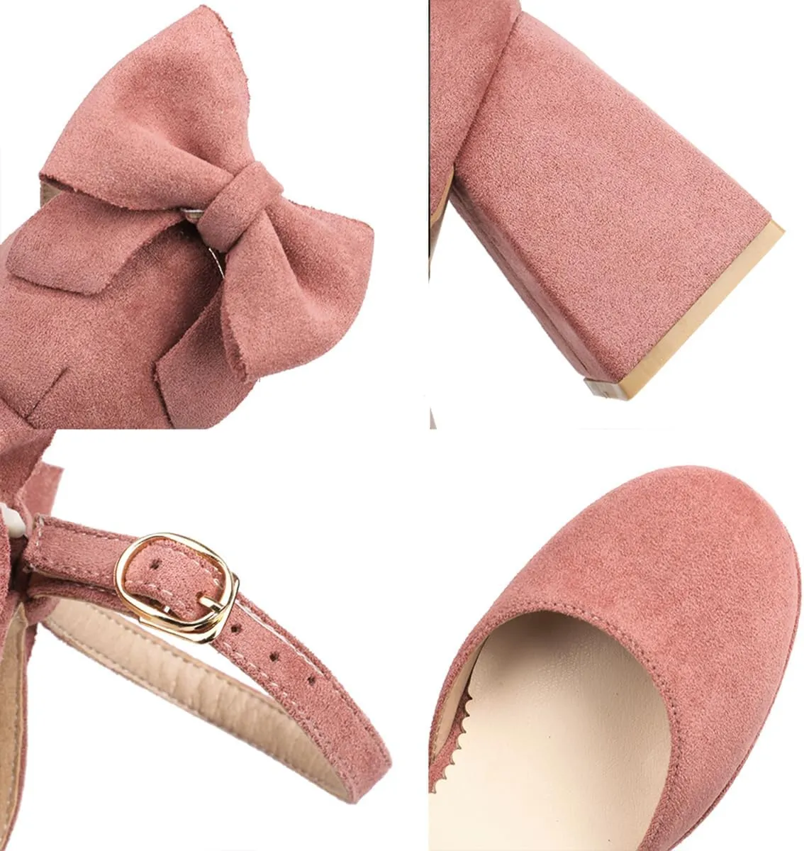 Women's Block Heel Square Toe Bow Pumps Ankle Strap Platform Heel Pumps Bowknot Mary Jane