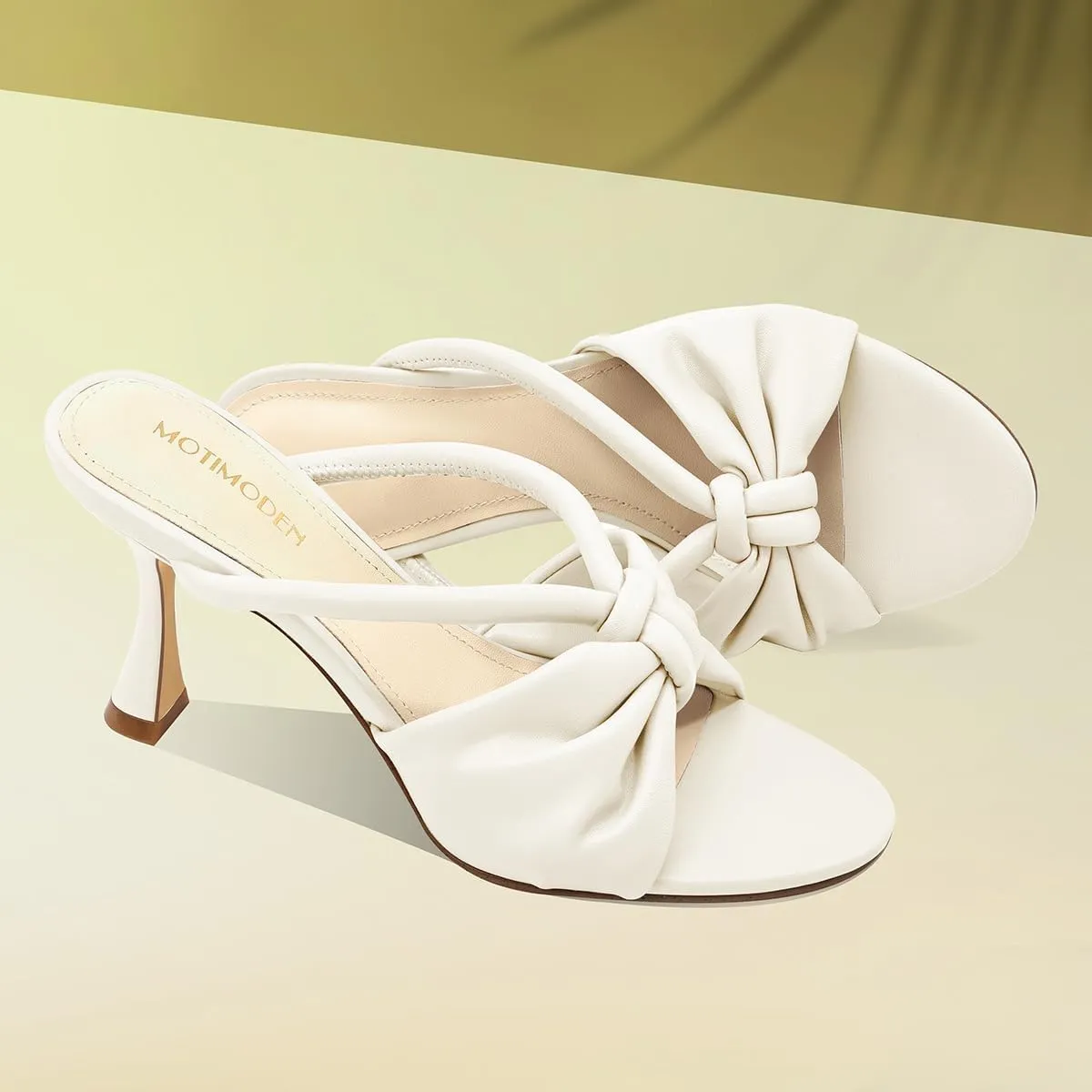 Women's Bow Heeled Sandals Kitten Heel Bowknots Slip On Open Round Toe Low Heels Sandals for Women Dressy Shoes Work Home Party Concert