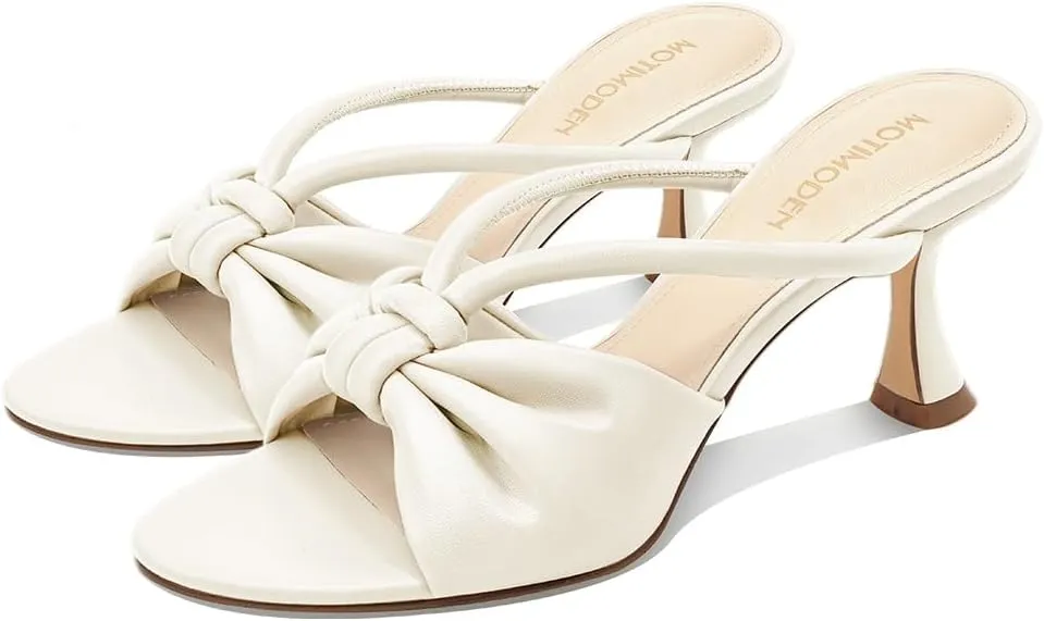 Women's Bow Heeled Sandals Kitten Heel Bowknots Slip On Open Round Toe Low Heels Sandals for Women Dressy Shoes Work Home Party Concert